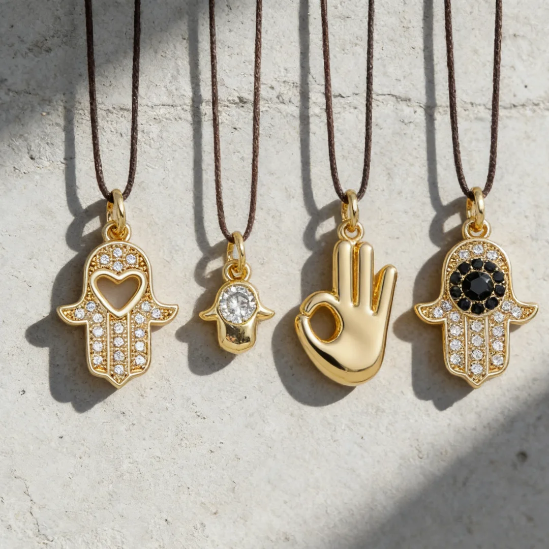 15Pcs Pendant Brass Cubic Zircon Retro Trendy Hand Gesture Charms Hollow Accessories for DIY Jewelry Necklace Bracelet Men Women