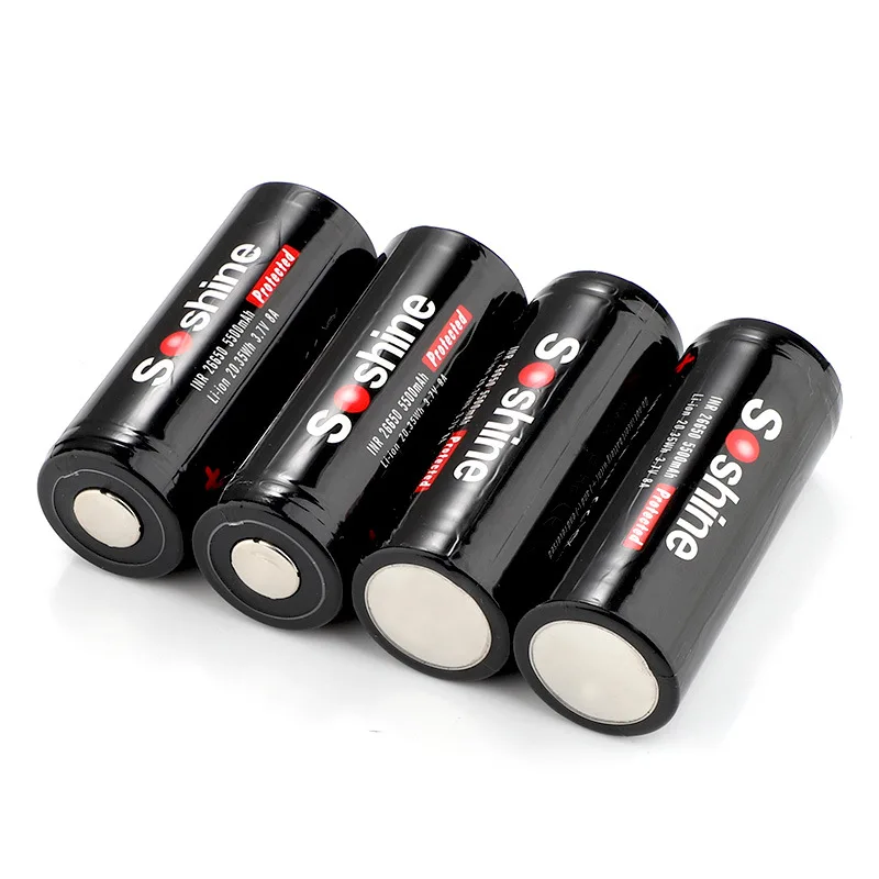 Soshine 4pcs/lot 5500mAh 3.7V 26650 Rechargeable Battery Li-ion Lithium Battery With Protected PCB