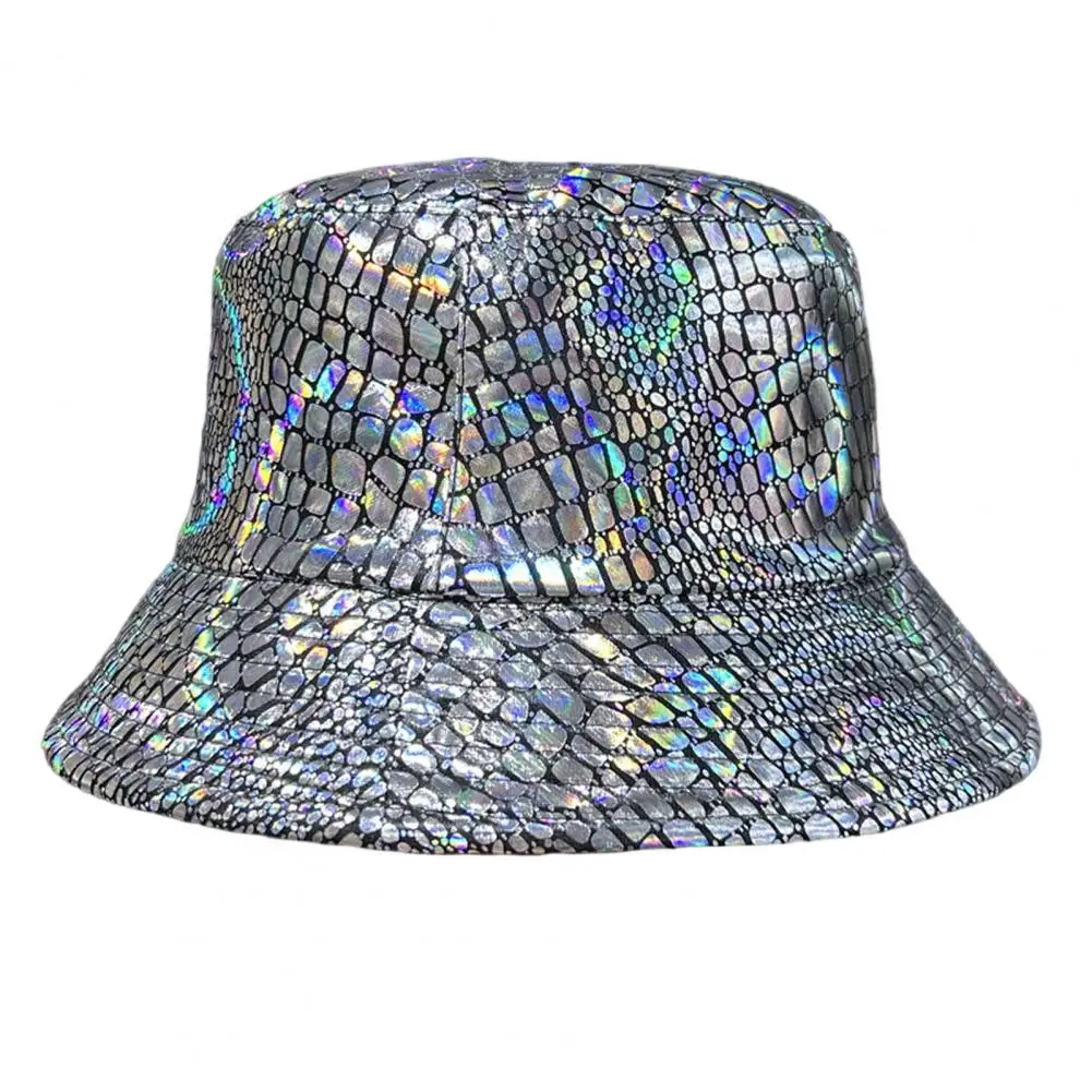 Summer Bucket Hat Shiny Fabric Bucket Hat with Reflective Rainproof Design Colorful Fish Scale Pattern Fisherman Hat Sun