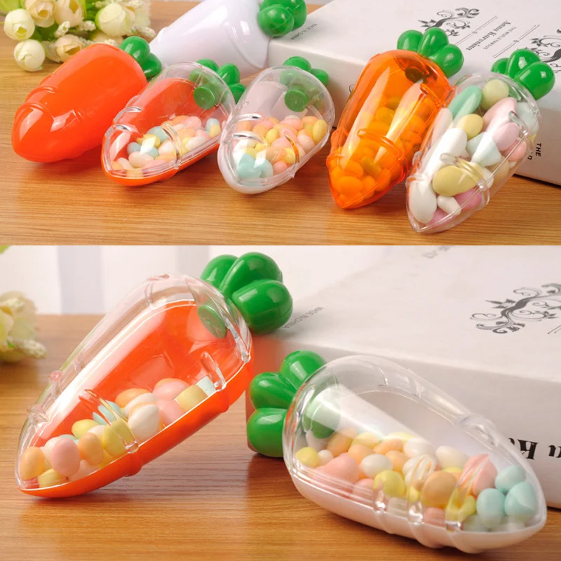 12pcs Creative Carrot Shape Candy Boxes Wedding Favor Gift Box Eco-friendly Plastic Storage Case Container Baby Party Packaging