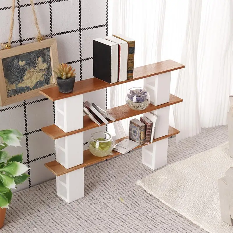 Dollhouse Mini Furniture Display Shelf 1/12 Scale Storage Rack Realistic Look for Miniature Home Library Bedroom Kitchen Scenery
