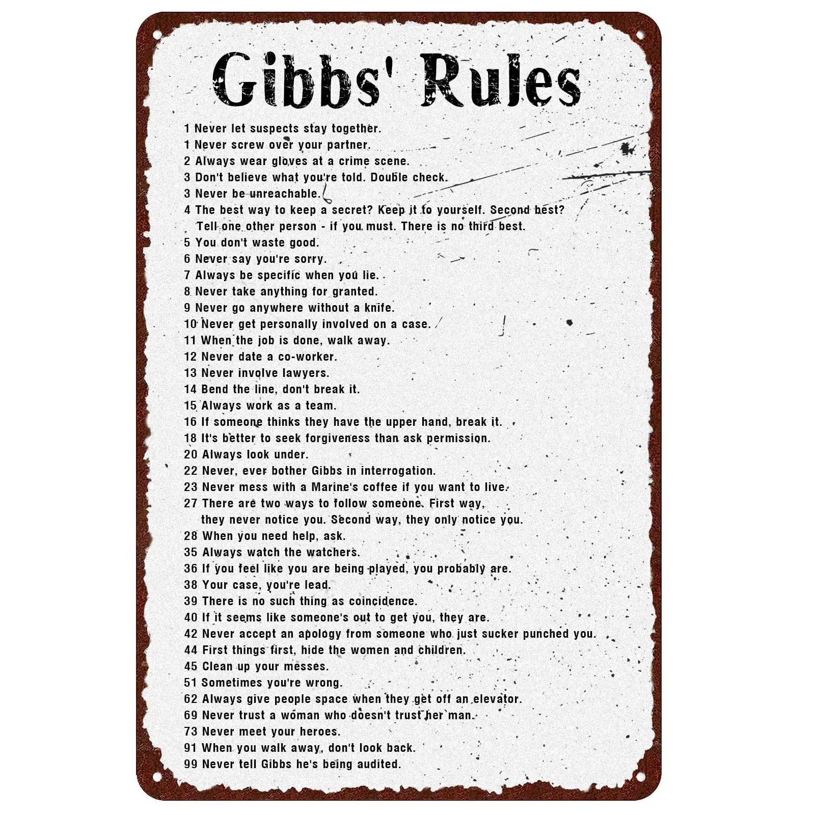 1PCS,Metal Tin Sign Gibbs rules Retro Poster Cafe Bar Living Room Bathroom Kitchen Home Art Wall Decoration Plaque Gift