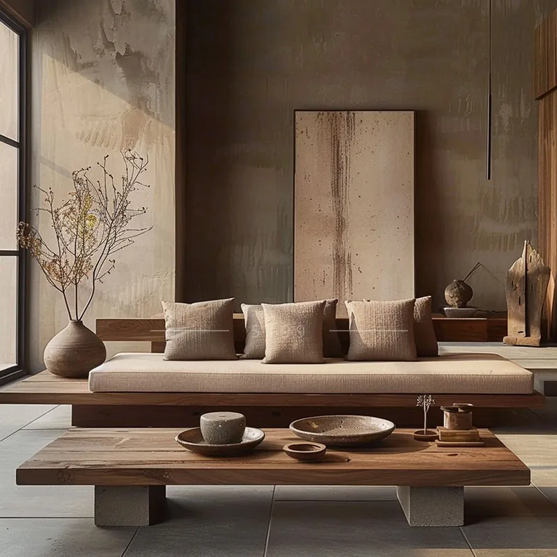 Chinese-style all-solid wood living room small apartment wabi-sabi sofa combination modern simple log three-person