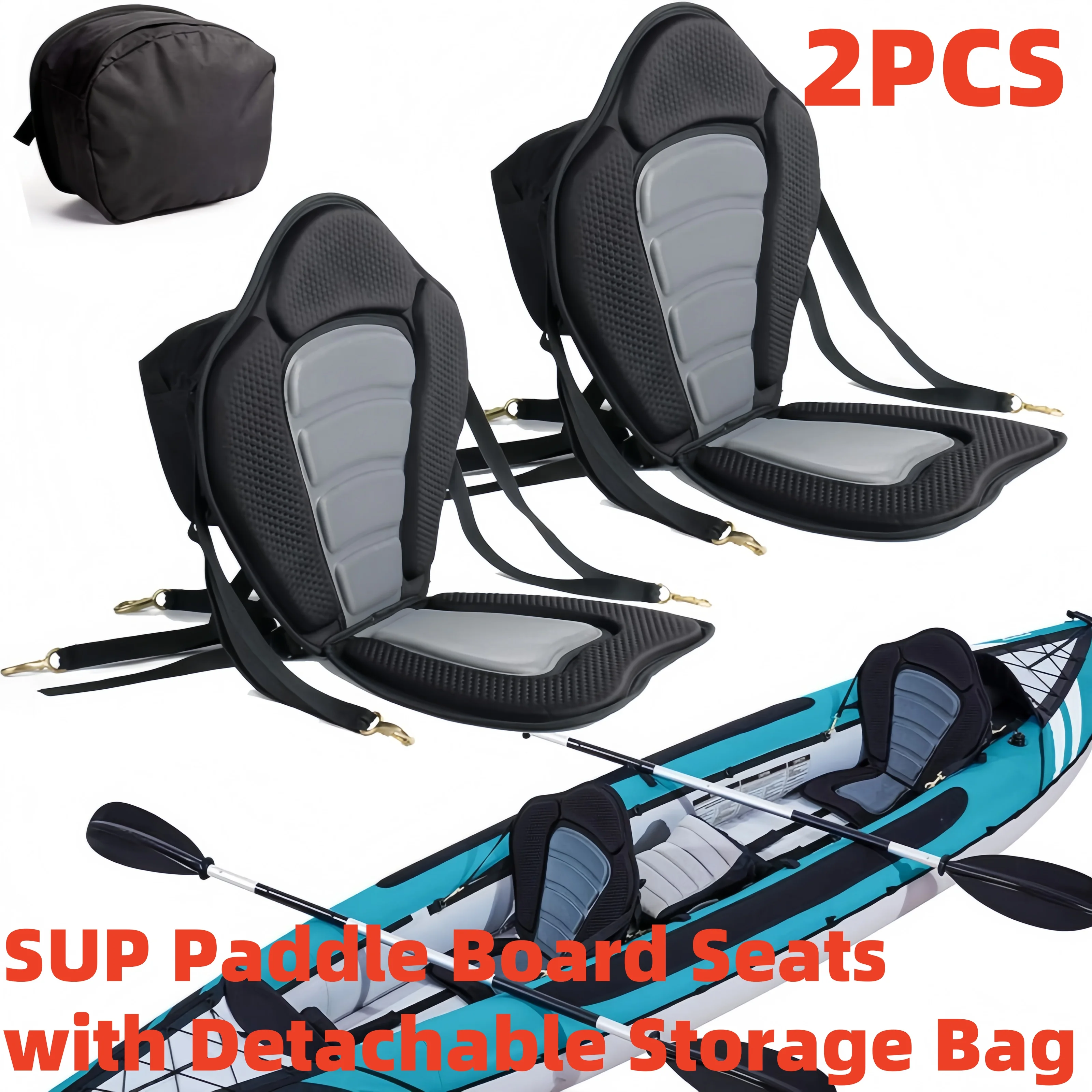 

2 Pack of Kayak Seat Deluxe Padded Fishing Boat Seat with Adjustable Back Strap Detachable Storage Bag