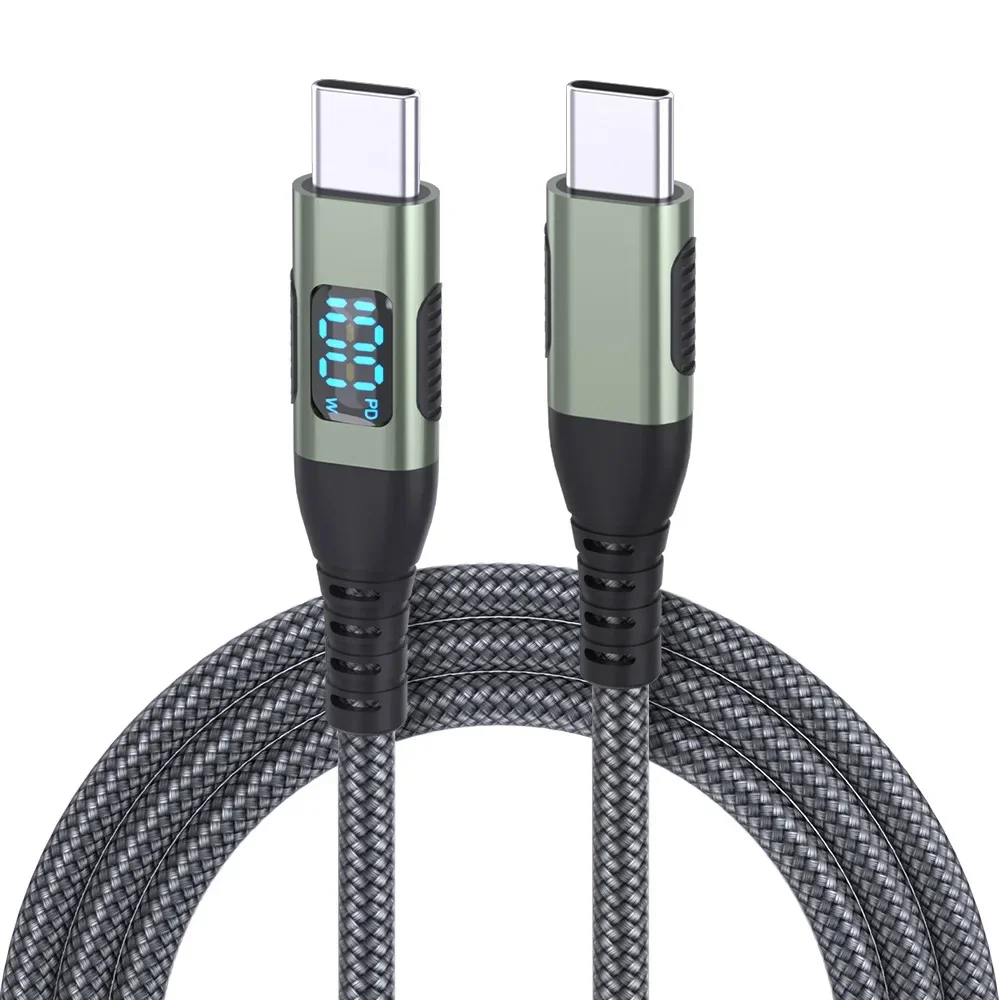 كابل شحن سريع بتقنية USB من نوع C، مزود بشاشة رقمية LED، ورأس مزدوج، بقدرة 100 واط و6 أمبير، يدعم تقنية PD، متوافق مع هواتف هواوي وشاومي، وكابل USB من النوع C إلى النوع C.