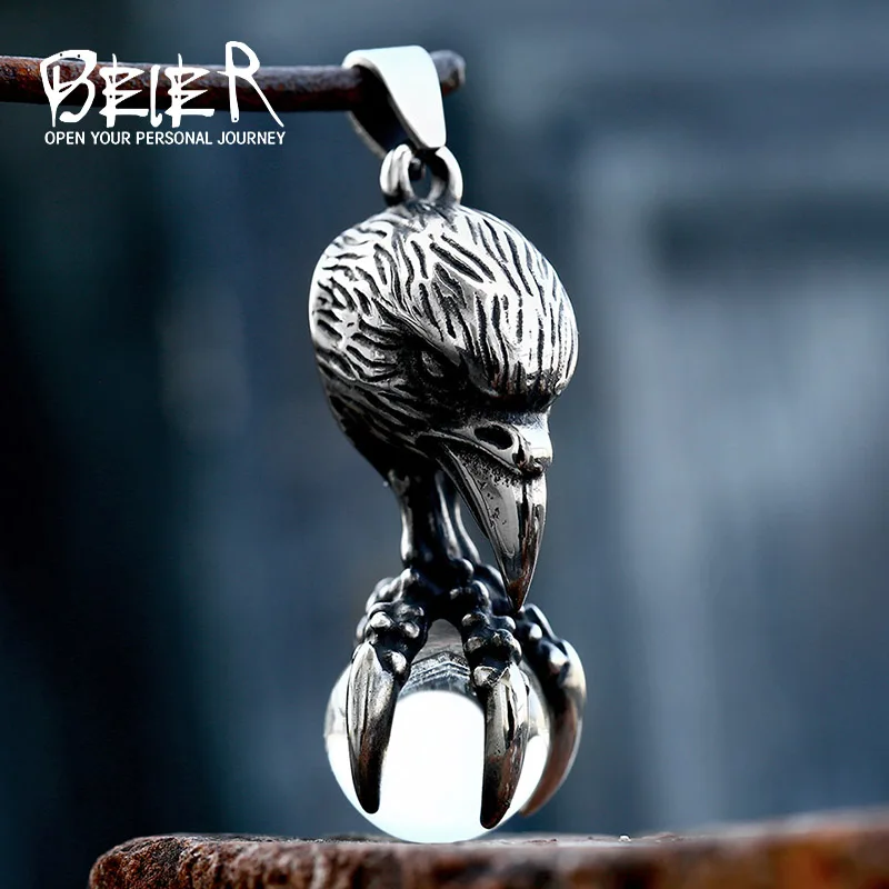 BEIER China Shanhaijing mythical beast Bi Fang Zircons of various colors Pendant Necklace Stainless steel Bird Jewelry BP8-796