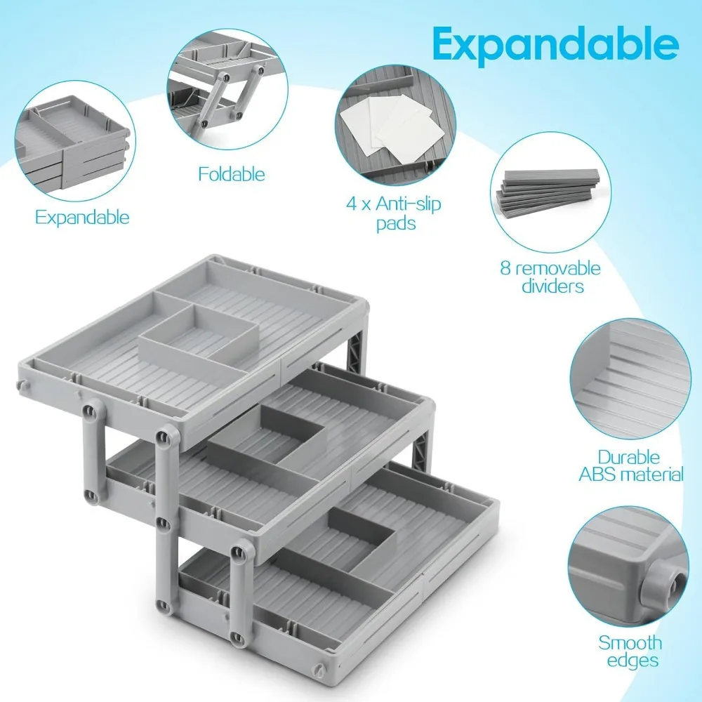 Multi-layer Smart Drawer Organizer, 3-layer Drawer Organizer, expandable Junk Drawer Organizer Cosmetics, Jewelry, desk, Office,