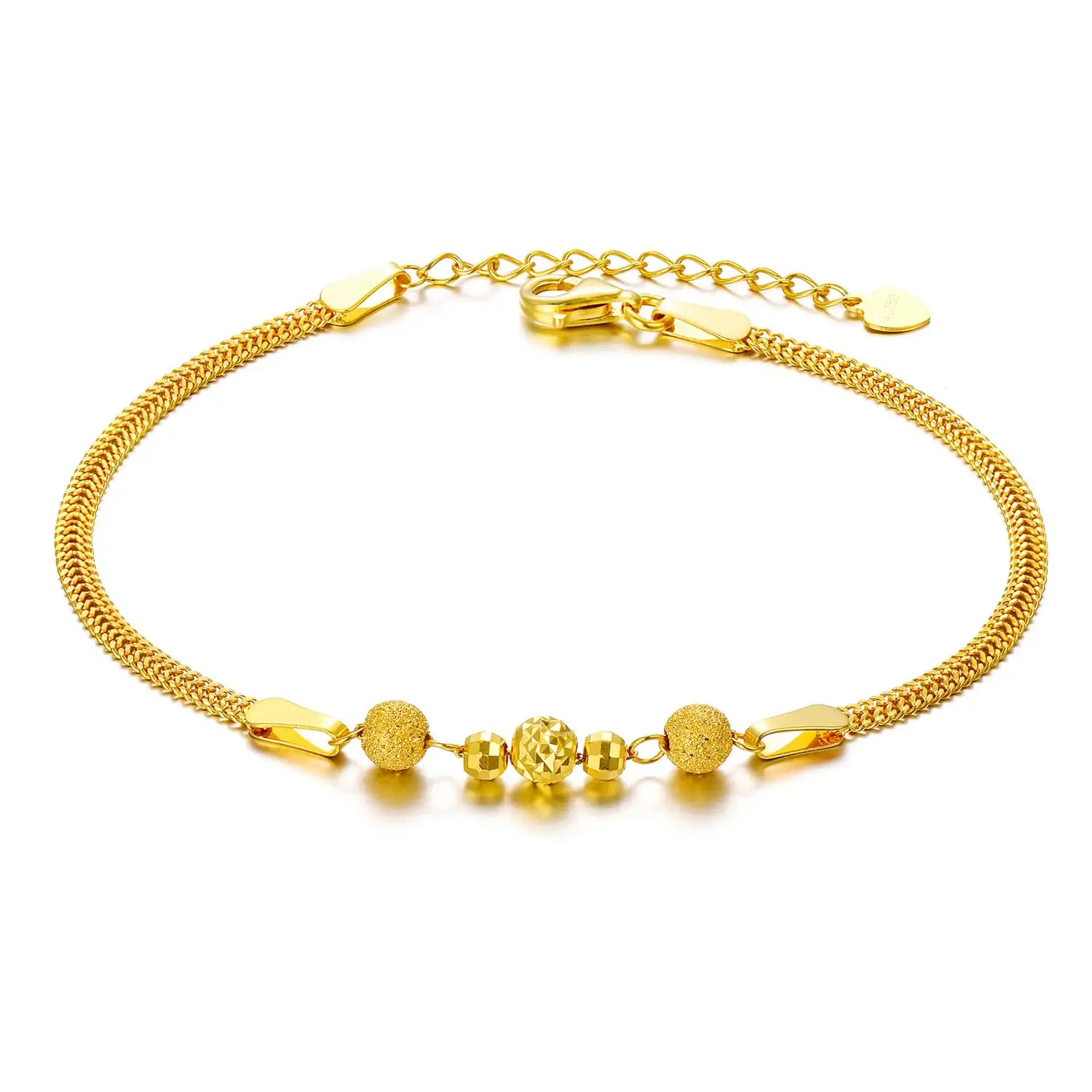 

YFN Real 18K Gold Bead Ball Bracelet Adjustable Bracelets for Women Fine Jewelry Gift