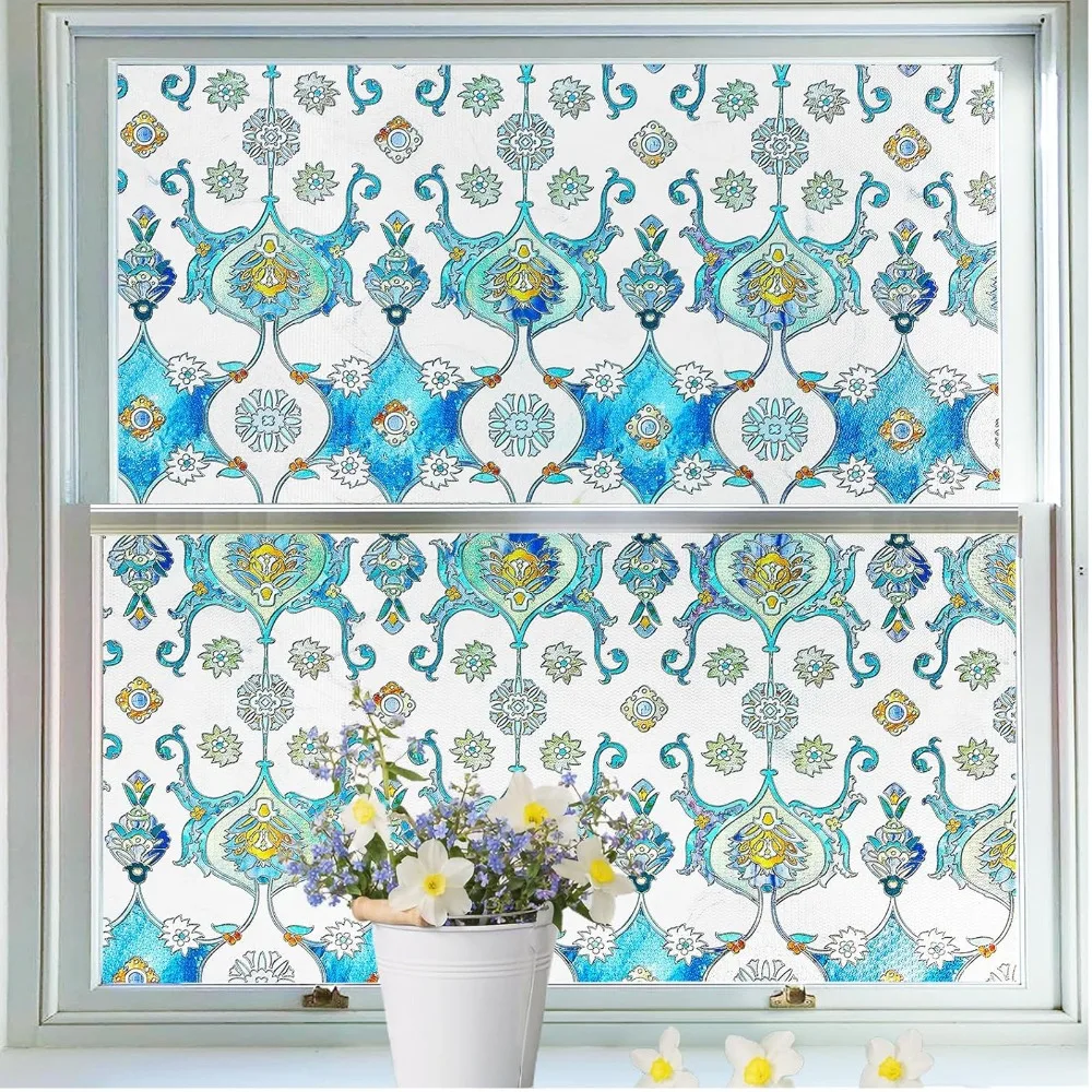

Stained Glass Window Film Decorative Privacy Film for Home Bathroom Door Car