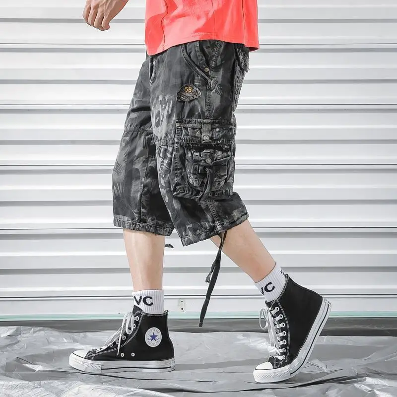 Summer Camouflage Men's Cargo Shorts Pure Cotton Half Pants Multi-pocket Casual Shorts Men Clothing Beach Shors 38-42 A2F2292