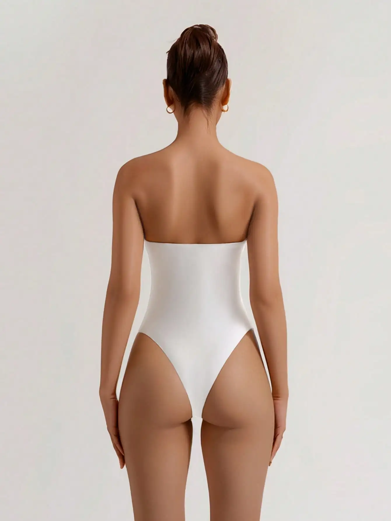 BWQ Women's Summer White & Black Elastic Double-Layer Fabric Casual Bodysuit, Minimalist Style For Daily & Holiday Wear