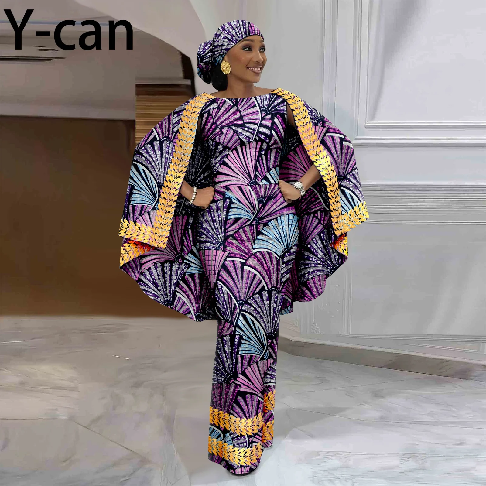 African Party Dress for Women Luxury Cape Match Sleeveless Slim Fit Dress Elegant Lady Bazin Riche Bridal Gown Wedding 2625022