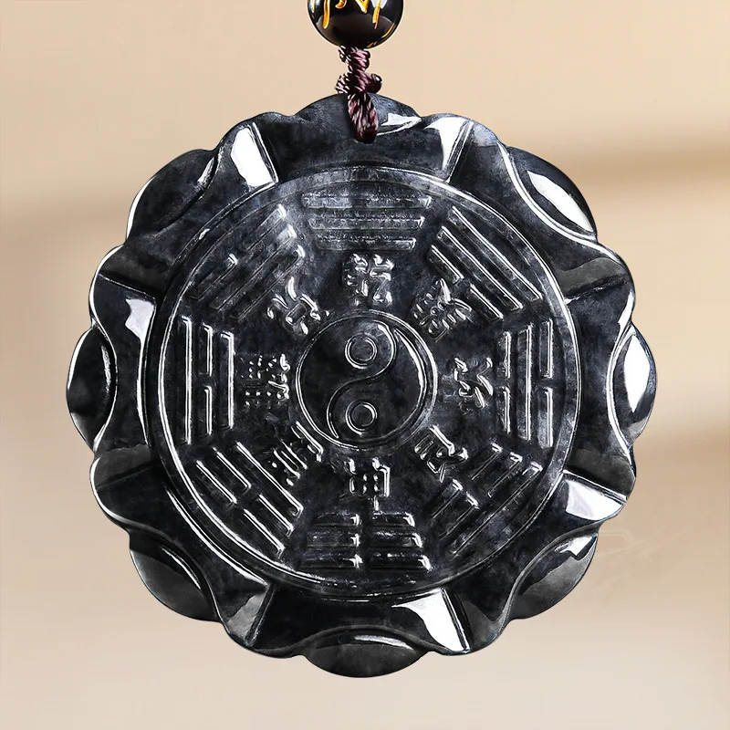 Authentic natural A-grade Jade Black Chicken Double-sided Tai Chi Bagua Jadeite Pendant For Men's Women's Gifts Drop Shipping