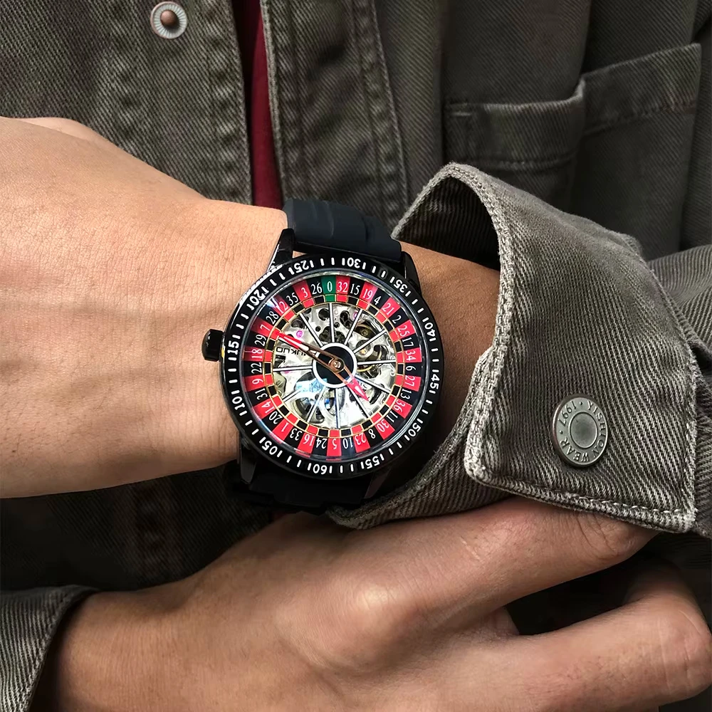 Gambling plate dial Luxury Brand Waterproof Mechanical Watches for Mens Fashion Automatic Skeleton Wristwatch Reloj Hombre