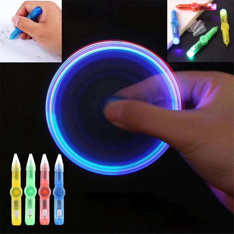 ของเล่นไจโรหมุนด้วยปลายนิ้ว2ชิ้น pulpen mainan น่าสนใจปากกา LED ไจโรหมุนได้กันความเครียดของเล่นของขวัญสำหรับโต๊ะสำนักงาน