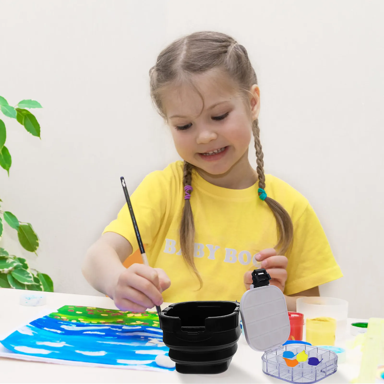 Foldable Silicone PP Painting Brush Cleaning Bucket Portable Art Wash Bucket for Kids Adults Home School Outdoor Use Paint Box