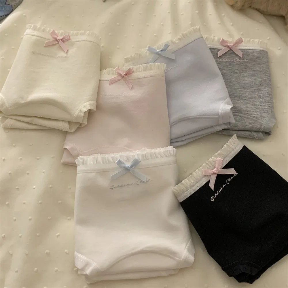 Underpants Mid Waist Bow Cotton Panties Letter Comfortable Underwear for Women Simple Sweet Flower Briefs Girl