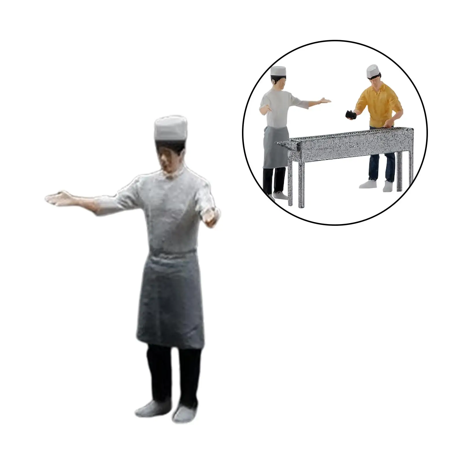 Figurines de chef de barbecue, personnes miniatures, jauge S, décoration de jardin nickel é, modèle 1/64