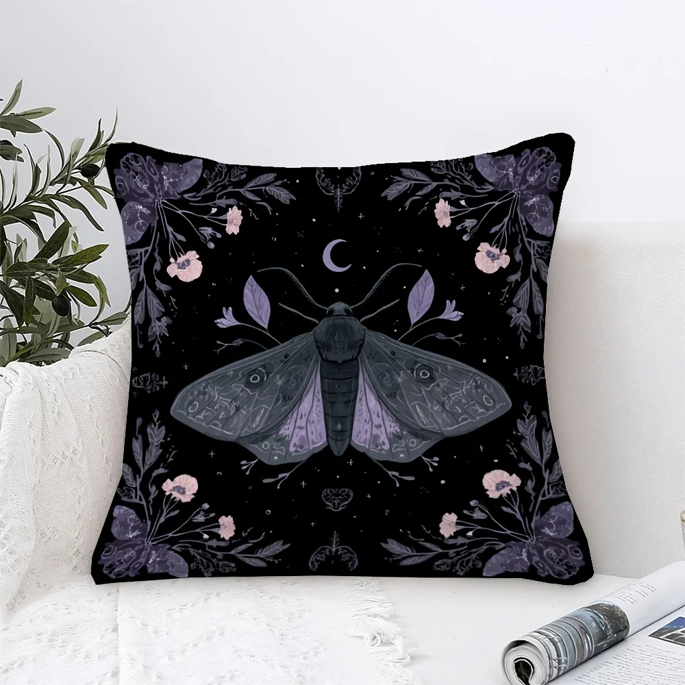 1pc Gothic Moth & Moon Pillow Cover, Polyester 2D Double-Sided Print, Dark Cottagecore Death Moth Art, Witchy Home Decor Gift