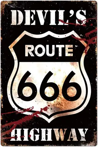 Original Retro Design Route 666 Tin Metal Signs Wall Art | Devil ’s High Way | Thick Tinplate Print Poster for Garage sign sign