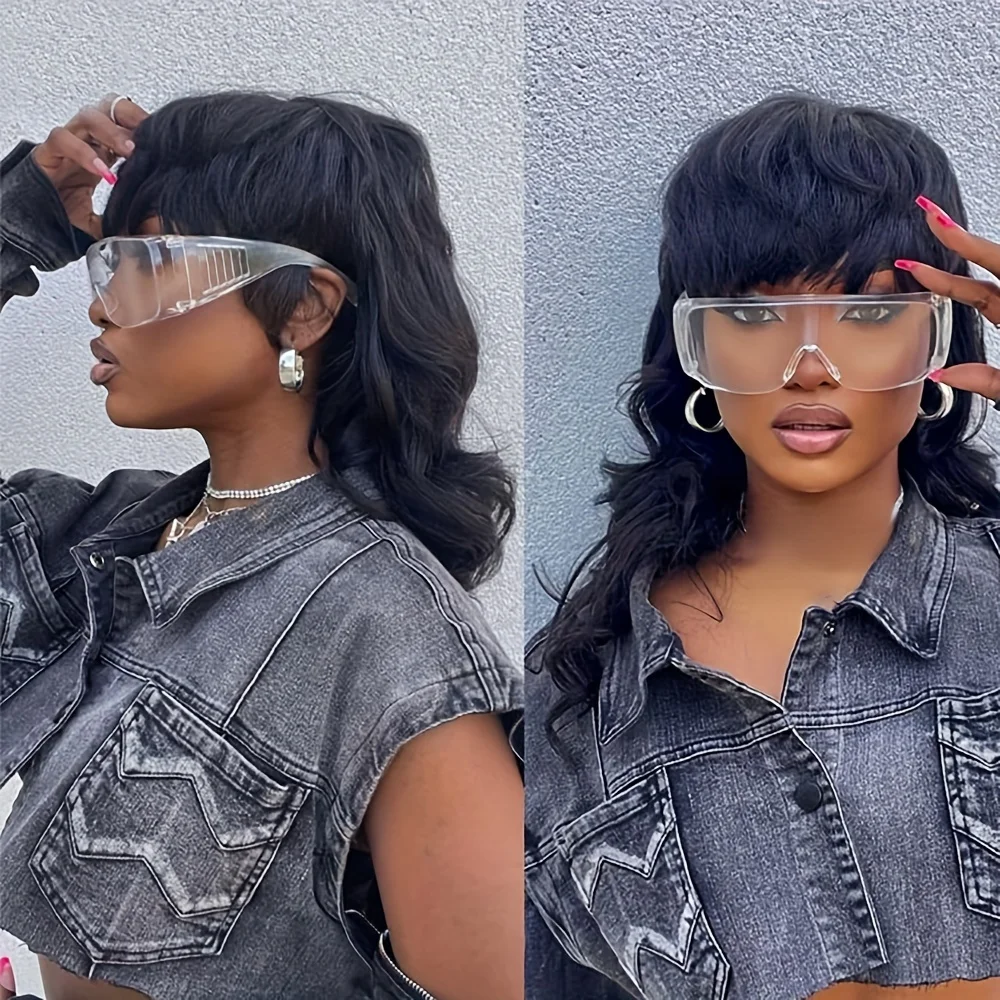 

Body Wave Wig Mullet Wig Full Machine Made Wig With Bangs Human Hair Wigs For Women