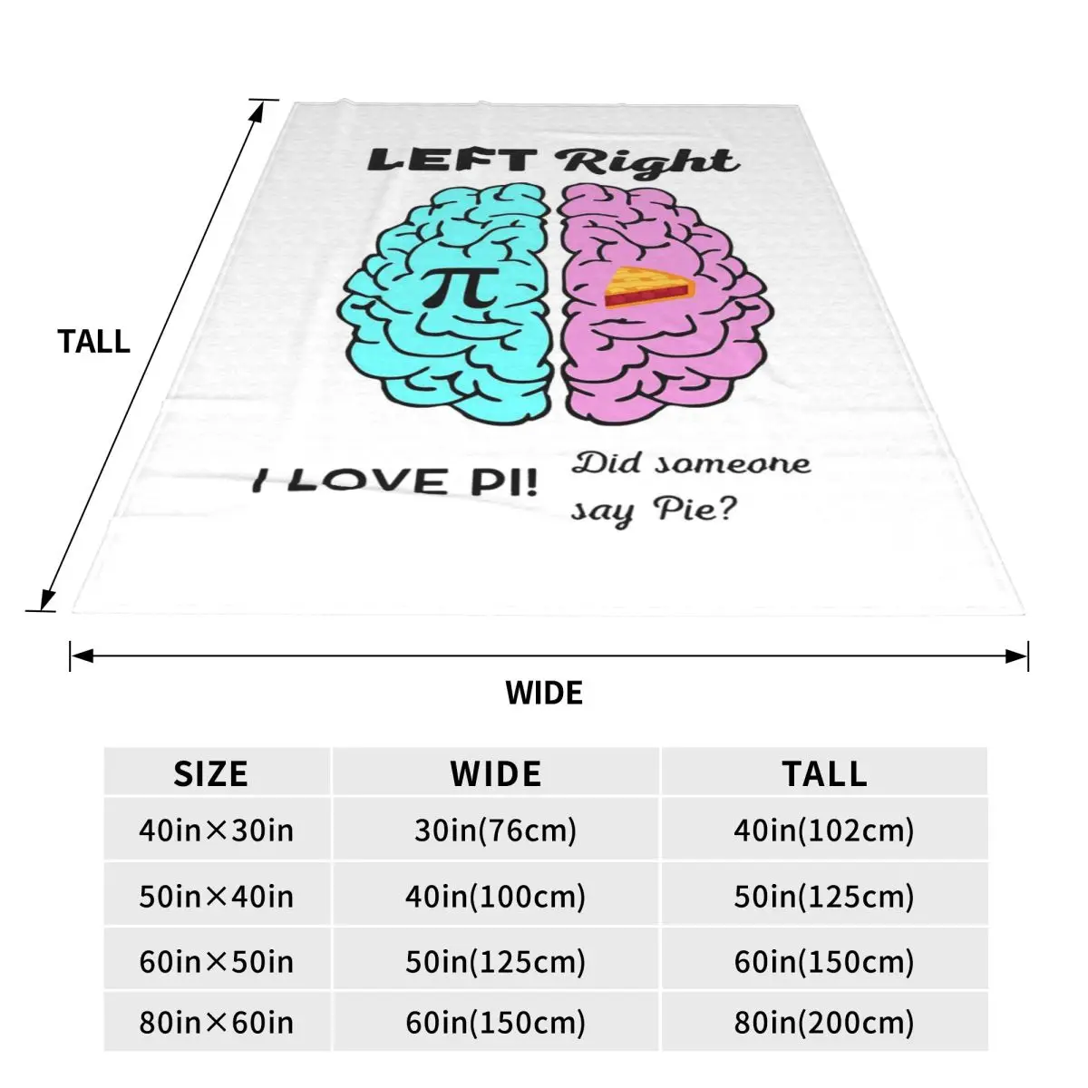 Left Right Brain Hemisphere Pi Pie Math Joke Blankets Soft Warm Flannel Throw Blanket Bedspread for Bed Travel Home Couch