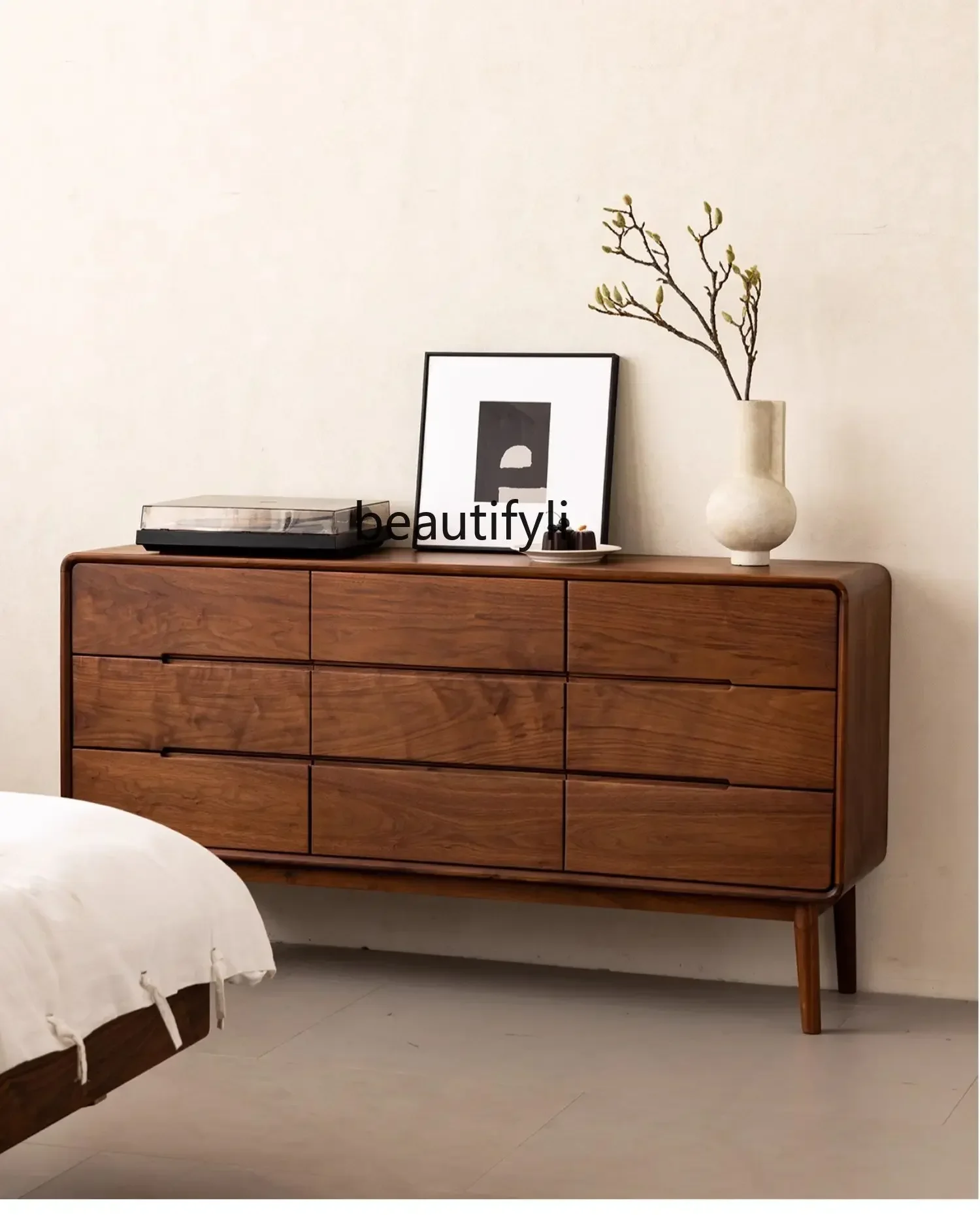 

45 скандинавский шкаф из цельного дерева с девятью ящиками, шкаф для хранения в спальне, гостиная, североамериканский черный орех, обеденный боковой шкаф