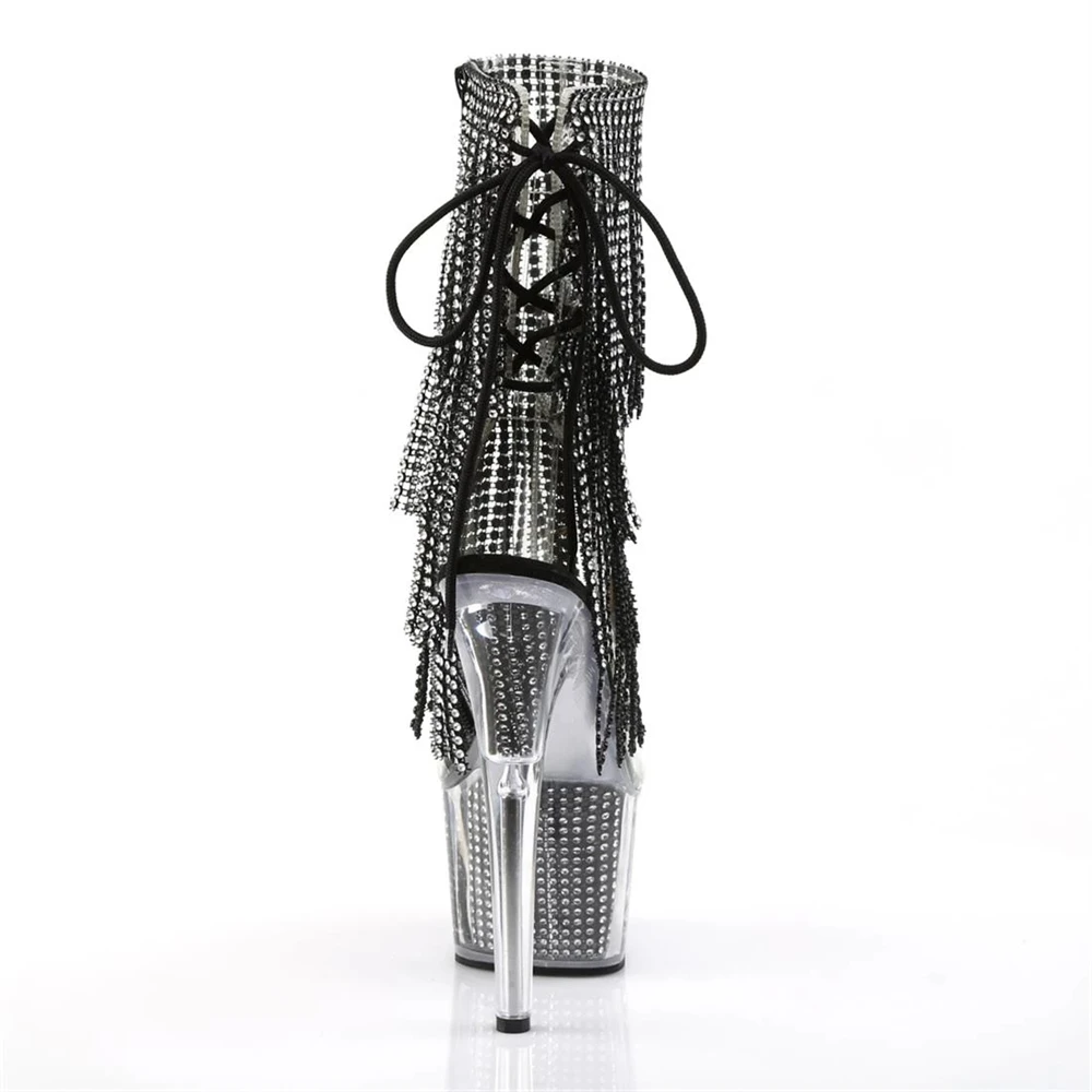Brand Electroplated Tassels Pumps 17CM Thin High Heels Ankle Boots Pole Dance Nightclub Model Catwalk Platform Women's Shoes