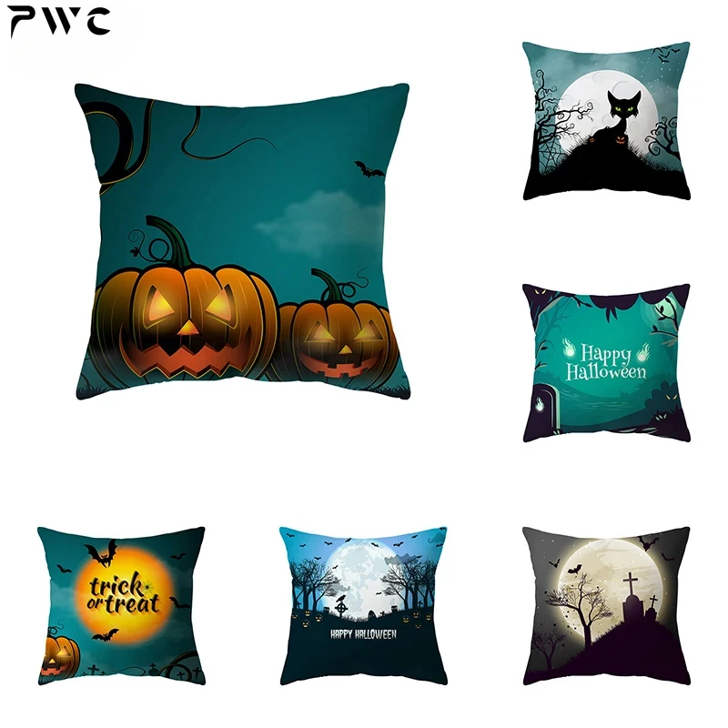 

Pumpkin Kitten Throw Pillow Cover Witch Halloween Theme Throw Pillow Cover Sofa Chair Bed Cushion Cover Home Decor