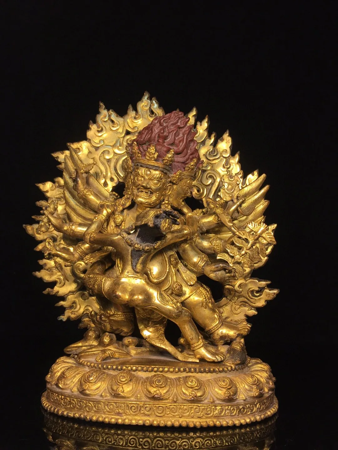 Tibetan Brass Buddha Gilt Special Painted Horse Head King Kong Happy Buddha Statue Ornament Home Buddhist Hall Supplies 30cm