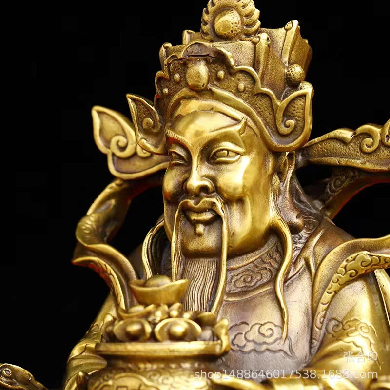 Copper Treasure Bowl with God of Wealth Figurine - Decorative Ornament for Living Room, Home, or Store - Perfect as a Housewarmi