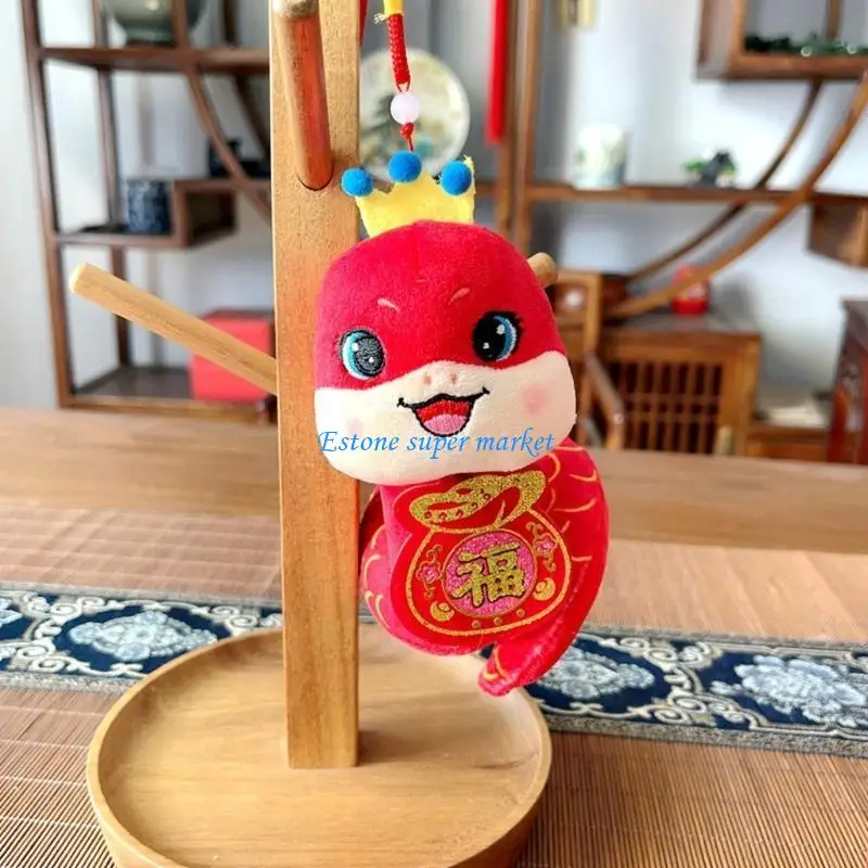 090B Cartoon Zodiacs Snake Hanging Decoration Animal Plush Toy Chinese New Year Accessory Handmade Office Desk Ornament