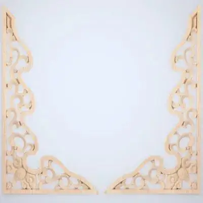

2pcs Wooden Carved Onlay Decorative Panels For Cabinet Door Furniture Bed Window Mirror Chinese Style Wood Carving Applique