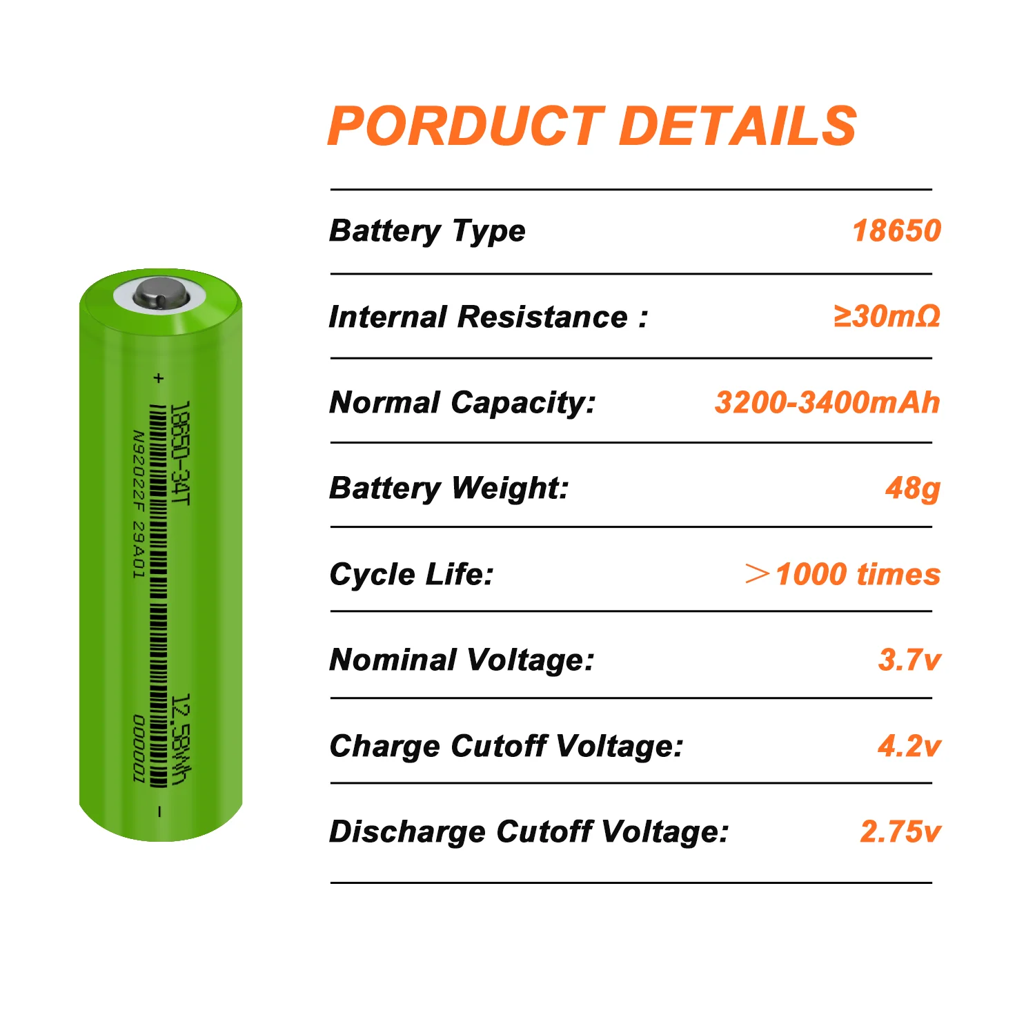 New 2024 18650 3400mAh Battery 3.7v 18650 Lithium Rechargeable Battery with Pointed Real Capcity 3400mAh Flashlight Batteries