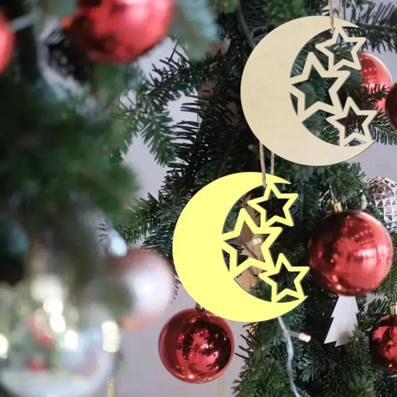 

20/30 шт. полые деревянные луны и звезды в форме собачьей кости акриловые праздничные украшения DIY ремесла деревянные бирки для подарочной упаковки