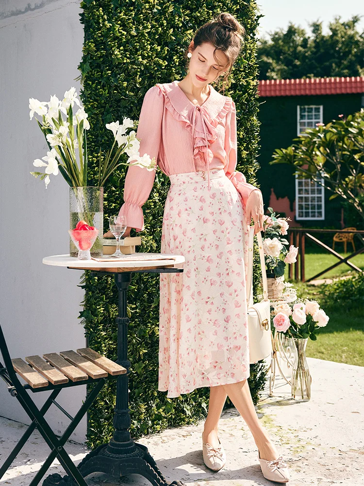 

OLrain, французская милая рубашка с рюшами, женская осень 2022, элегантная шифоновая блузка с длинными рукавами, однотонный женский топ O23CX68960