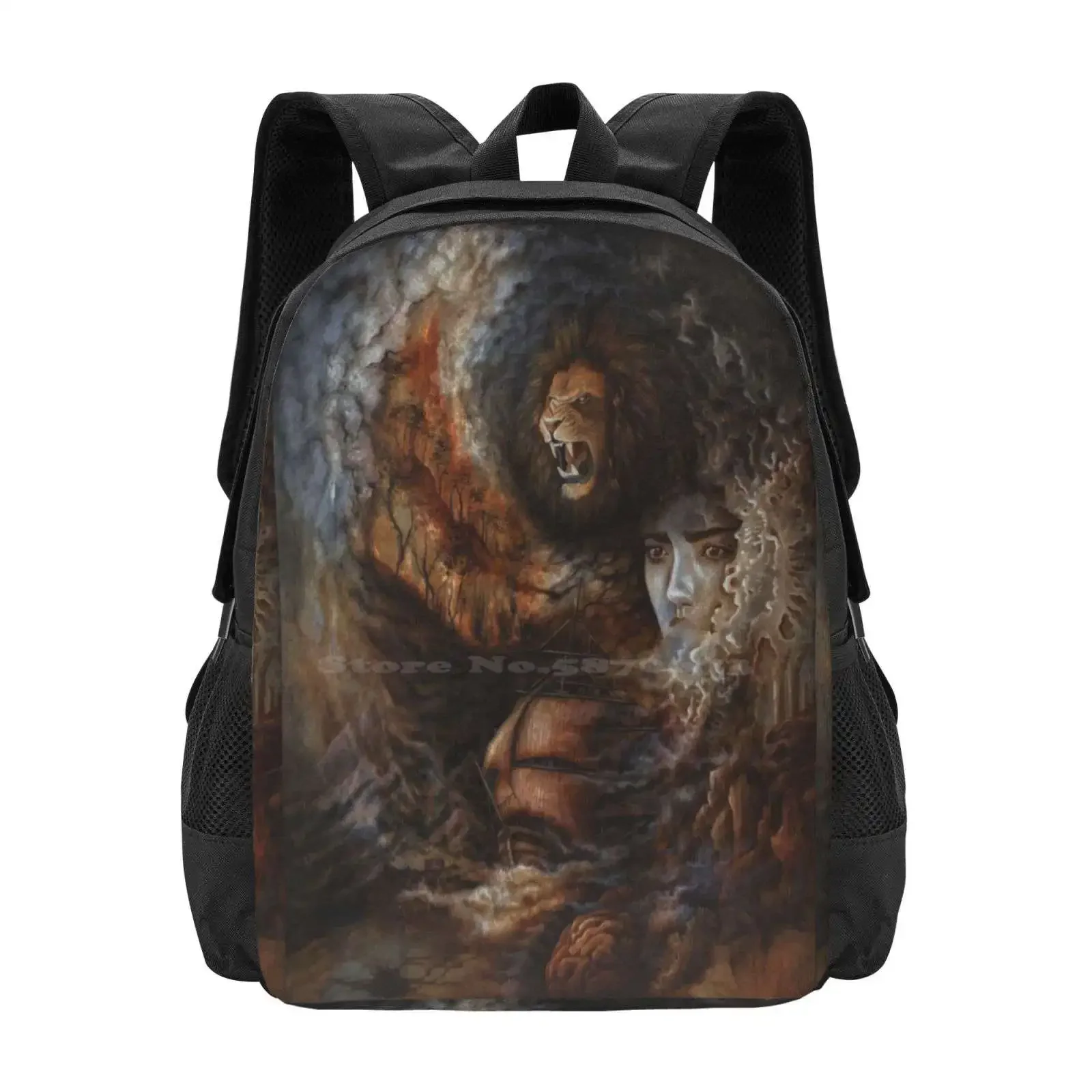 

Metanoia Hot Sale Schoolbag Backpack Fashion Bags Lion Pirate Ship Eyes Burning Forest Fire Indie Surreal Astrology Zodiac