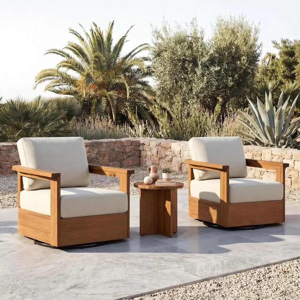 

3 Pieces Acacia Patio Bistro Set, Outdoor urniture Swivel Chairs & Side Table Set, Acacia Wood e, ully Assembled