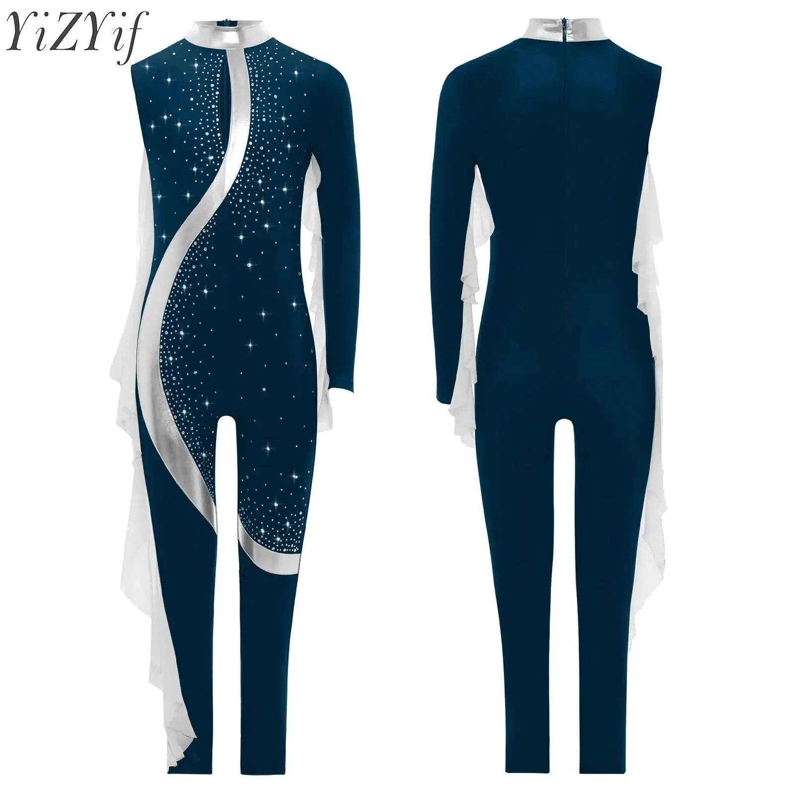 

Kids Girls Ballet Gymnastics Dance Leotard Figure Ice Skating Sports Jumpsuit Rhinestones Bodysuit Stage Performance Costume