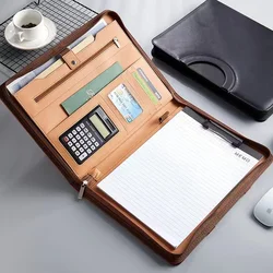 Multifunctional A4 Conference Folder Business Stationery Folder Leather Contract File Folders Zippered Organizer Card Holder