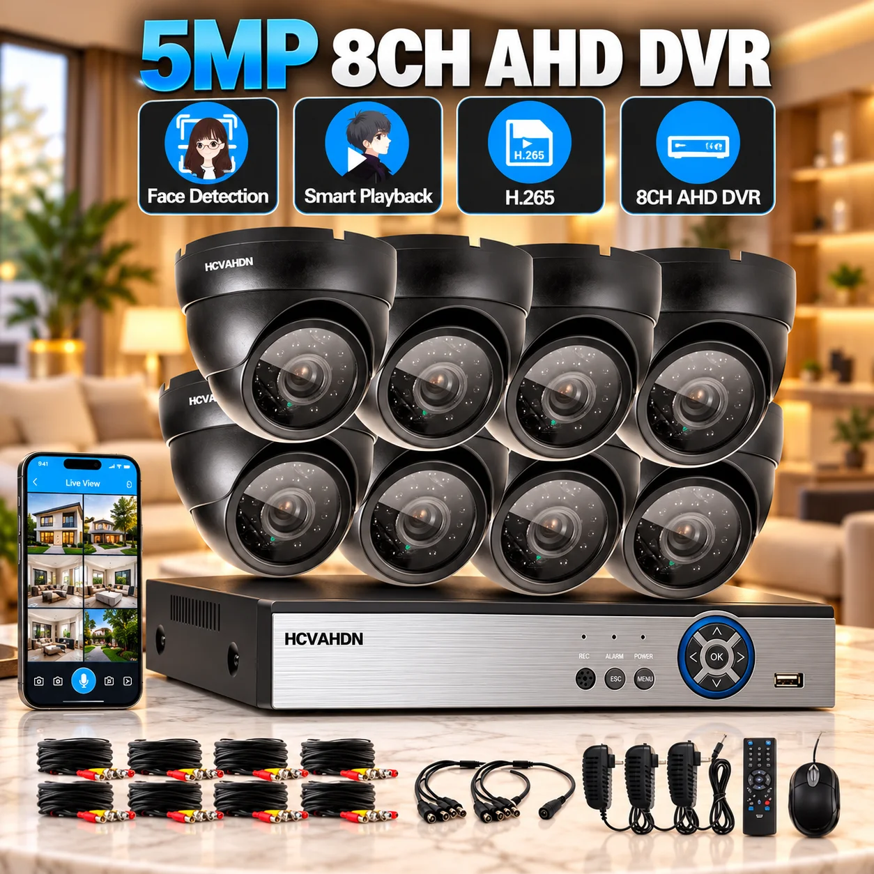 AHD CCTV System 5MP H.265 8CH DVR with 4/8 5MP Outdoor Security Camera DVR Kit Night Vision Dome Video Surveillance Canera Kit