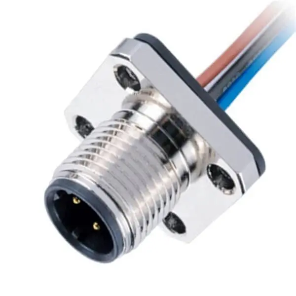 M12 4Pin Male Panel Mount Connector Power Single Wires 30CM AWG22 Straight Shiled D Code