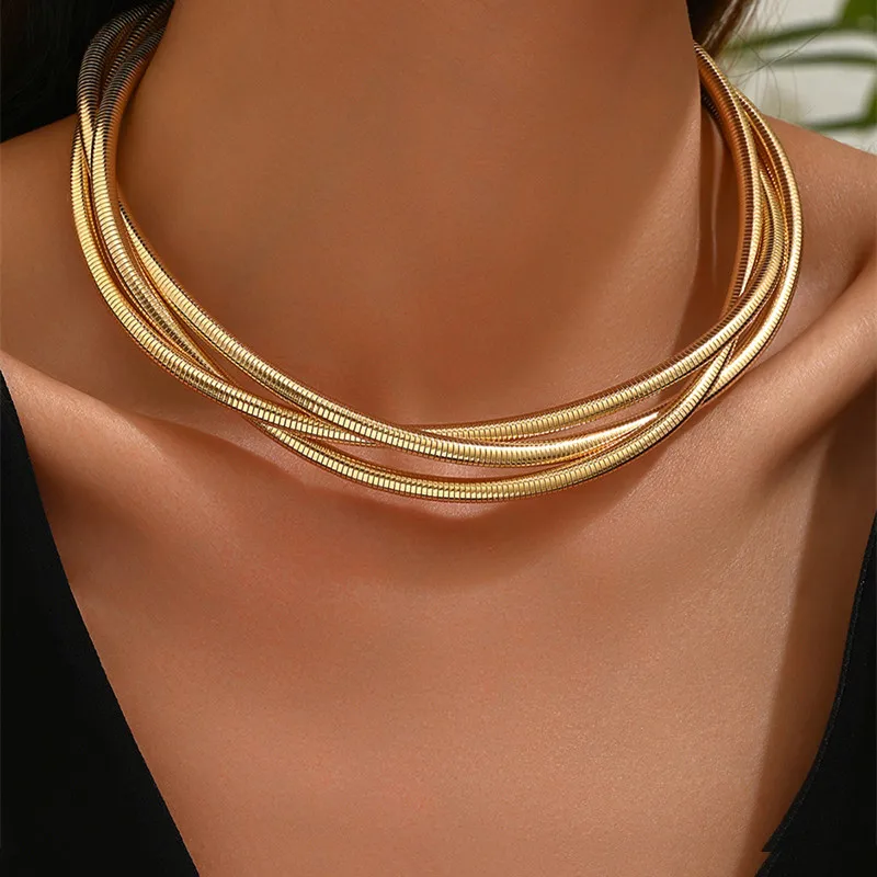 New Ethnic Multilayer Metal Chain Choker Necklaces For Women Statement Chunky Necklaces Clothes Dresses Accessories