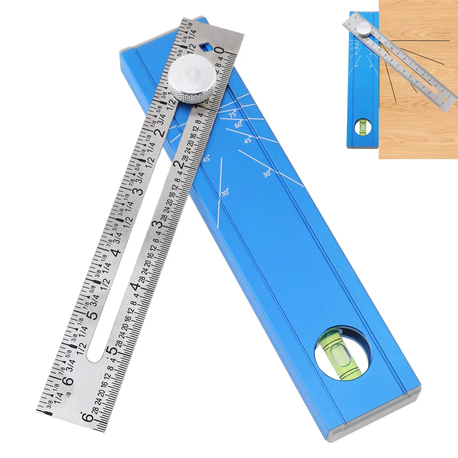 Blue Multi Angle Marking Ruler for Woodworking Protractor Angle Finder Meter Measurement Tool Depth Gauge Built In Bubble Level