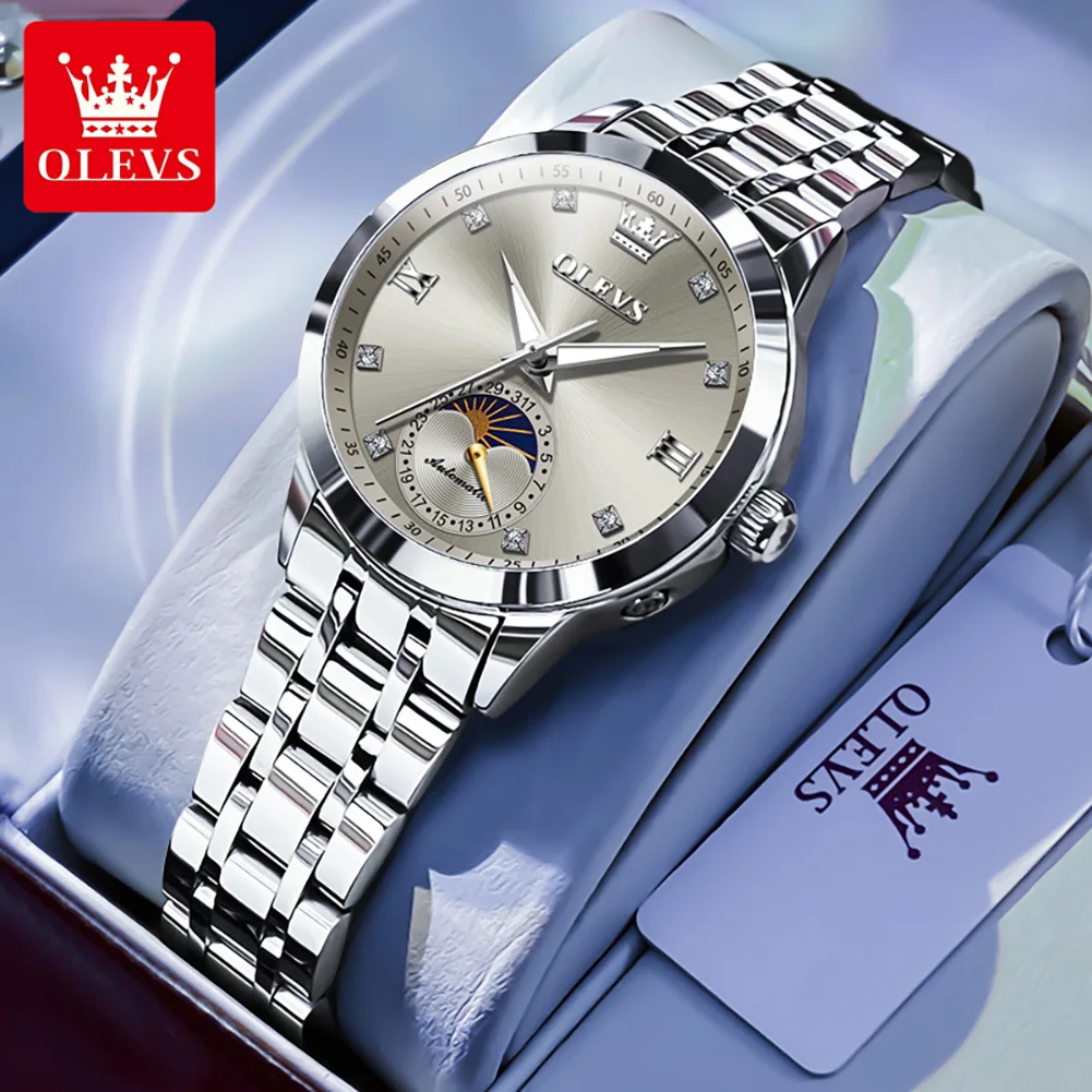 OLEVS 7041 Elegant Ladies Wristwatch Moon Phase Luminous Waterproof Original Mechanical Automatic Watch for Women