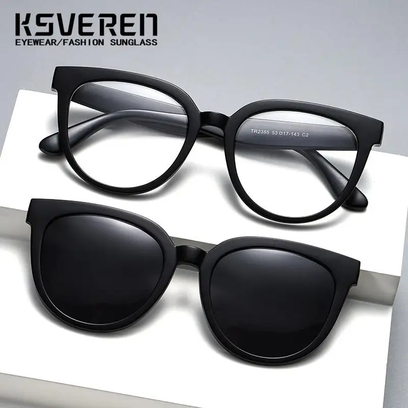 New Fashion Magnetic Clip On Myopia Glasses Women Anti Glare Driving Eyewear 6 In 1 Optical Outdoor Sunglasses Negative Diopter