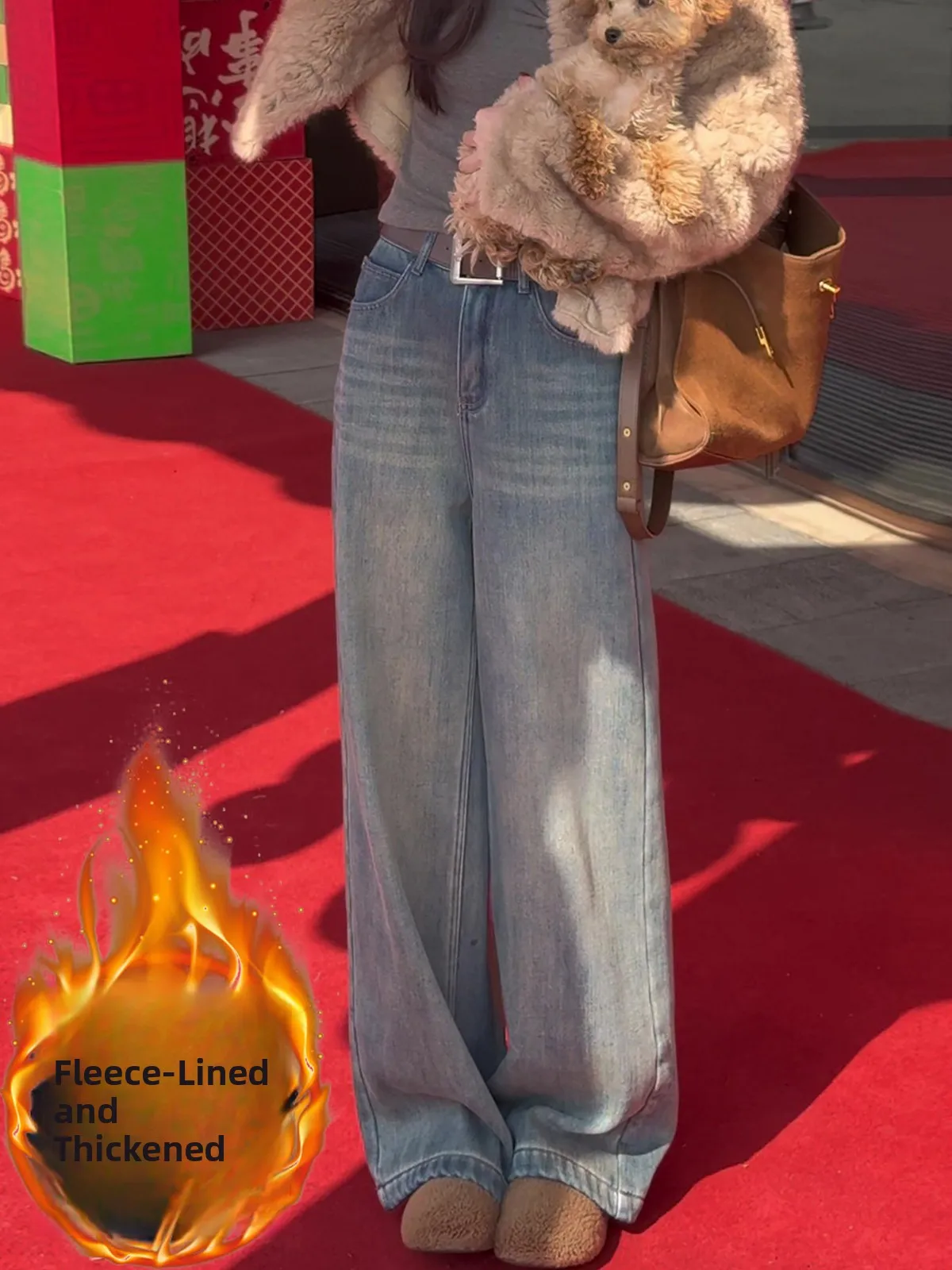 

Retro Blue Fce Wide Leg Denim Jeans Women's High Waist Pear ape Slimming Drapey Straight Leg Pants Spring New Sle