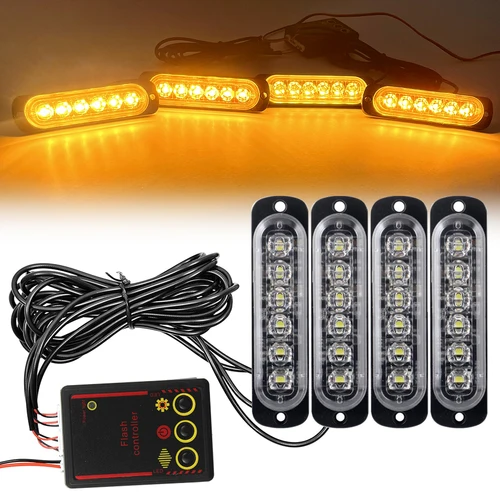 Iluminación de rejilla delantera de coche, luces de advertencia estroboscópicas de emergencia LED de policía de 12V y 24V, baliza Flash de bombero, lámpara de señal amarilla y blanca