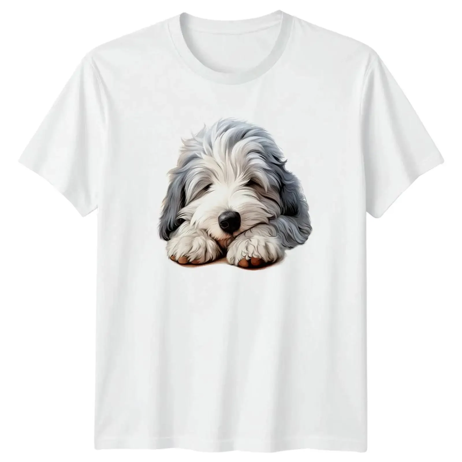 T Shirt Sleepy Old English Sheepdog Hundeliebhaber Haustier Tier Geburtstag vintage Washed Stretched Soft homme