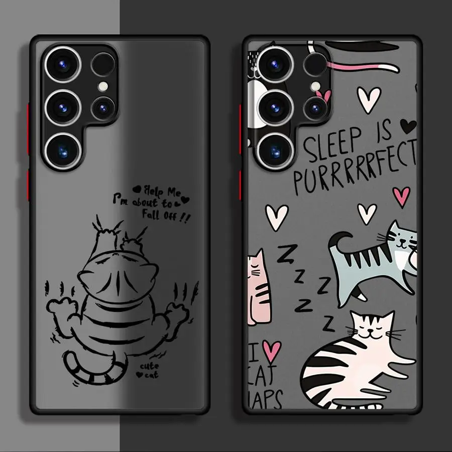 Funda Back Phone Cover Case for Samsung Galaxy S26 S20 FE S25 Ultra S24 Plus S21 Note 20 Ultra 10+ S22 S23 FE Scared Cartoon Cat